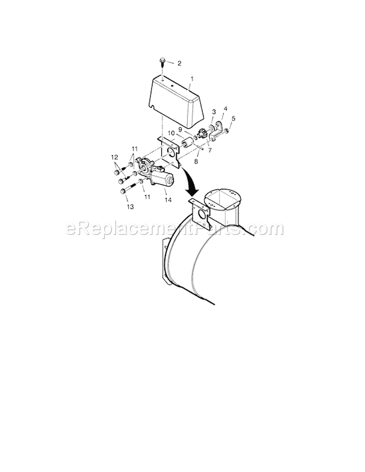 Motorized Chute Control Assembly Diagram and Parts List for 536889253  Craftsman Snow Blower