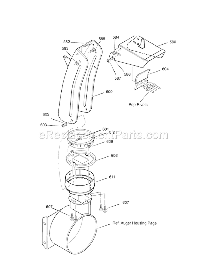 Discharge Chute Diagram and Parts List for 536889253  Craftsman Snow Blower