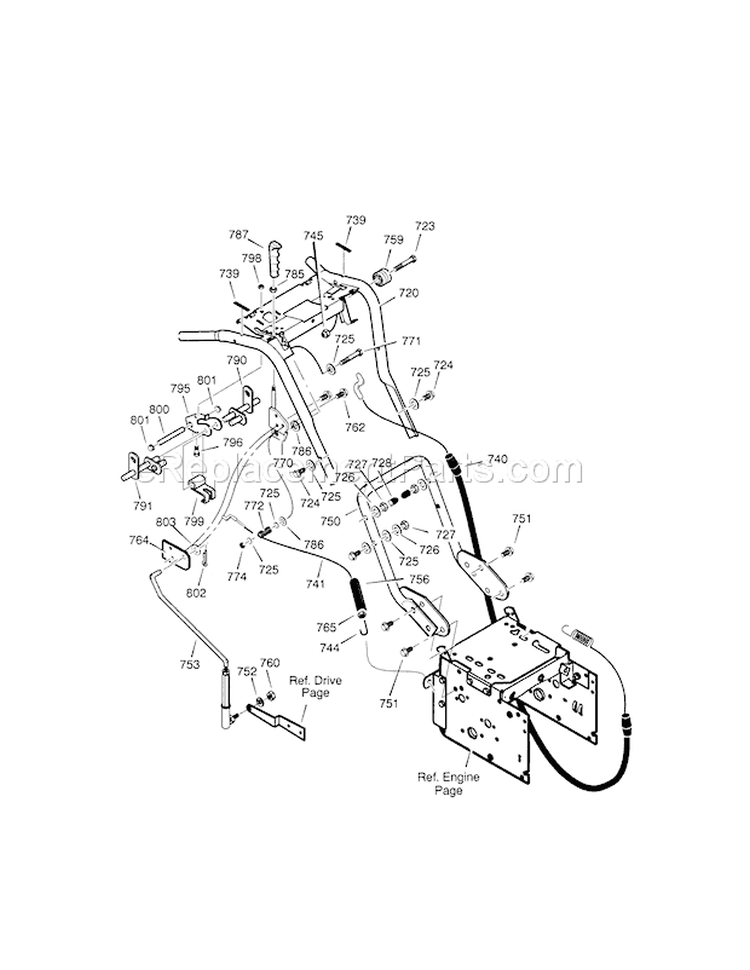 Handle Assembly Diagram and Parts List for 536889253  Craftsman Snow Blower