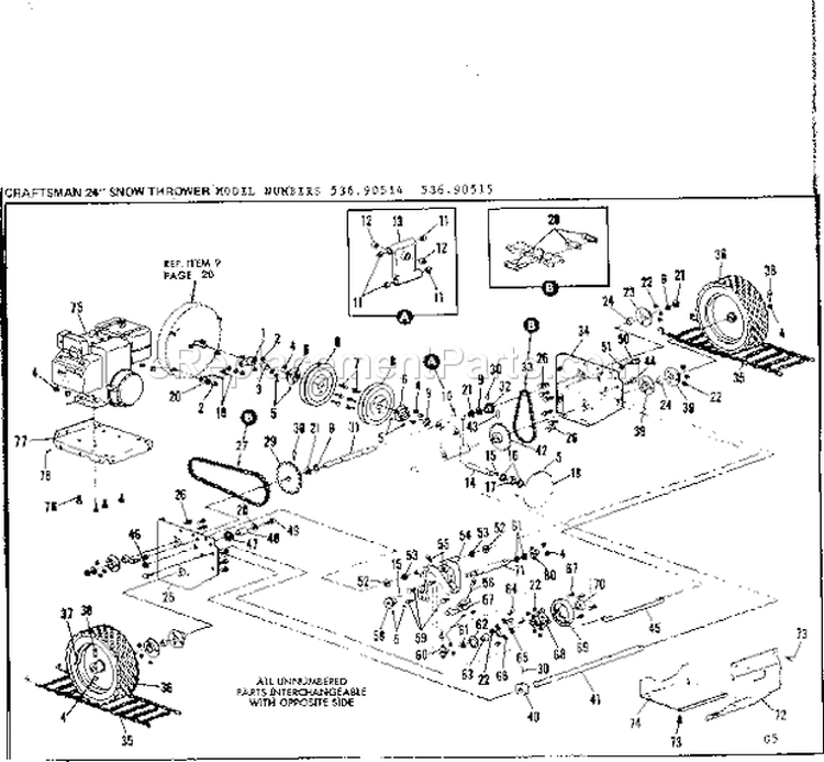 Wheel Assembly Diagram and Parts List for 53690514  Craftsman Snow Blower