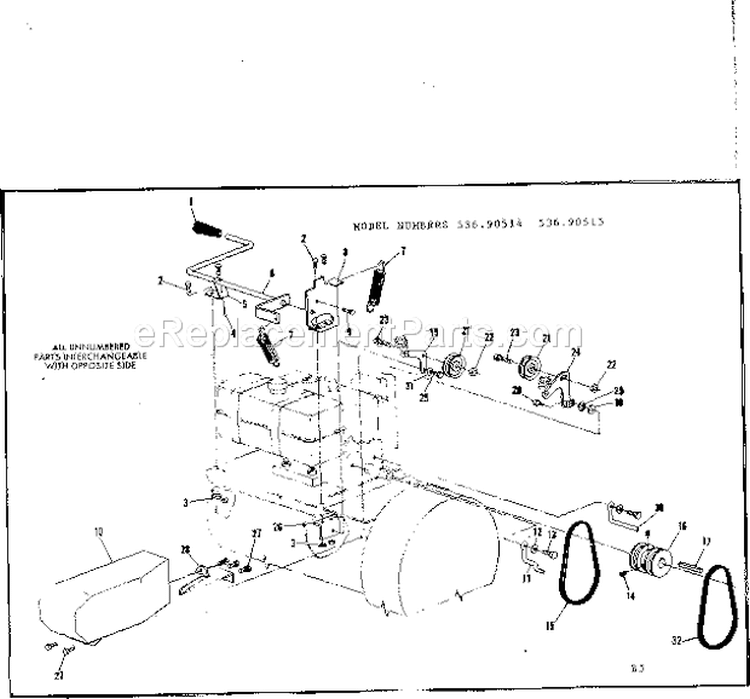 Trowout Handel Diagram and Parts List for 53690515  Craftsman Snow Blower