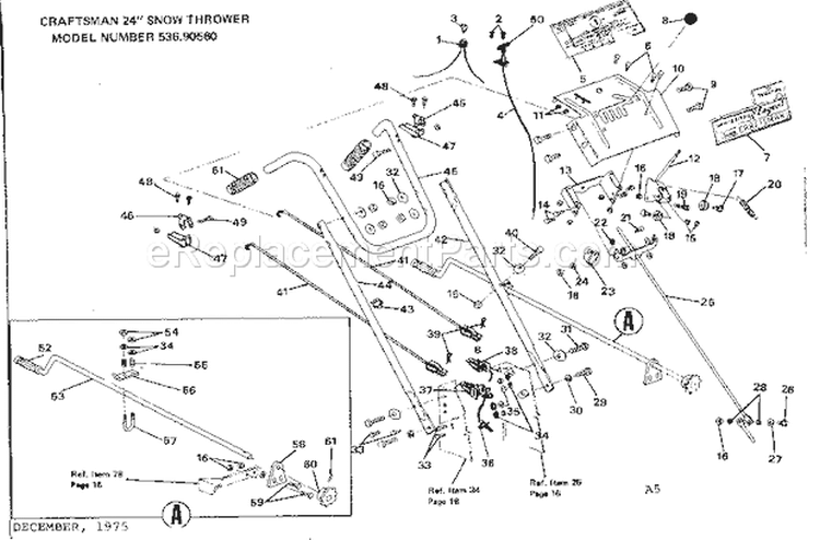 Handle Assembly Diagram and Parts List for 53690560  Craftsman Snow Blower