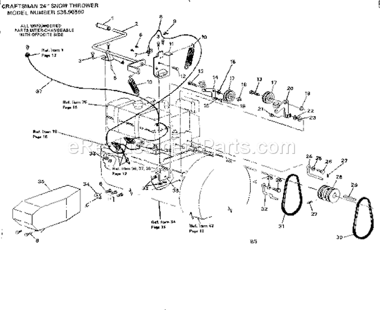 Throwout Handel Diagram and Parts List for 53690560  Craftsman Snow Blower