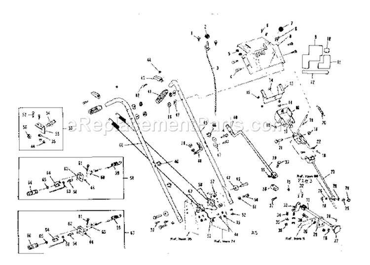 Handle Assembly Diagram and Parts List for 536906001  Craftsman Snow Blower