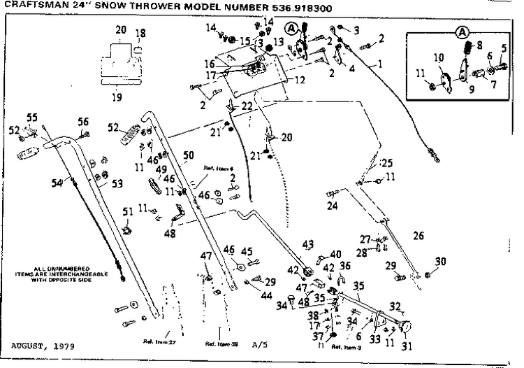 Handle Assembly Diagram and Parts List for 536918300  Craftsman Snow Blower