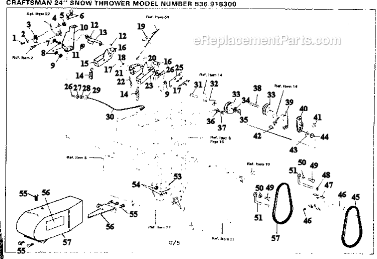 Drive Assembly Diagram and Parts List for 536918300  Craftsman Snow Blower