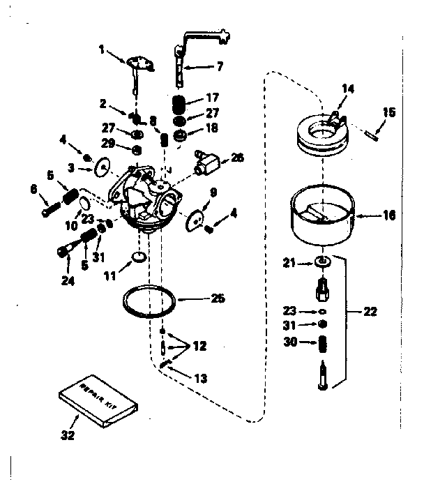 Carburetor Diagram and Parts List for 143784132  Craftsman Engine
