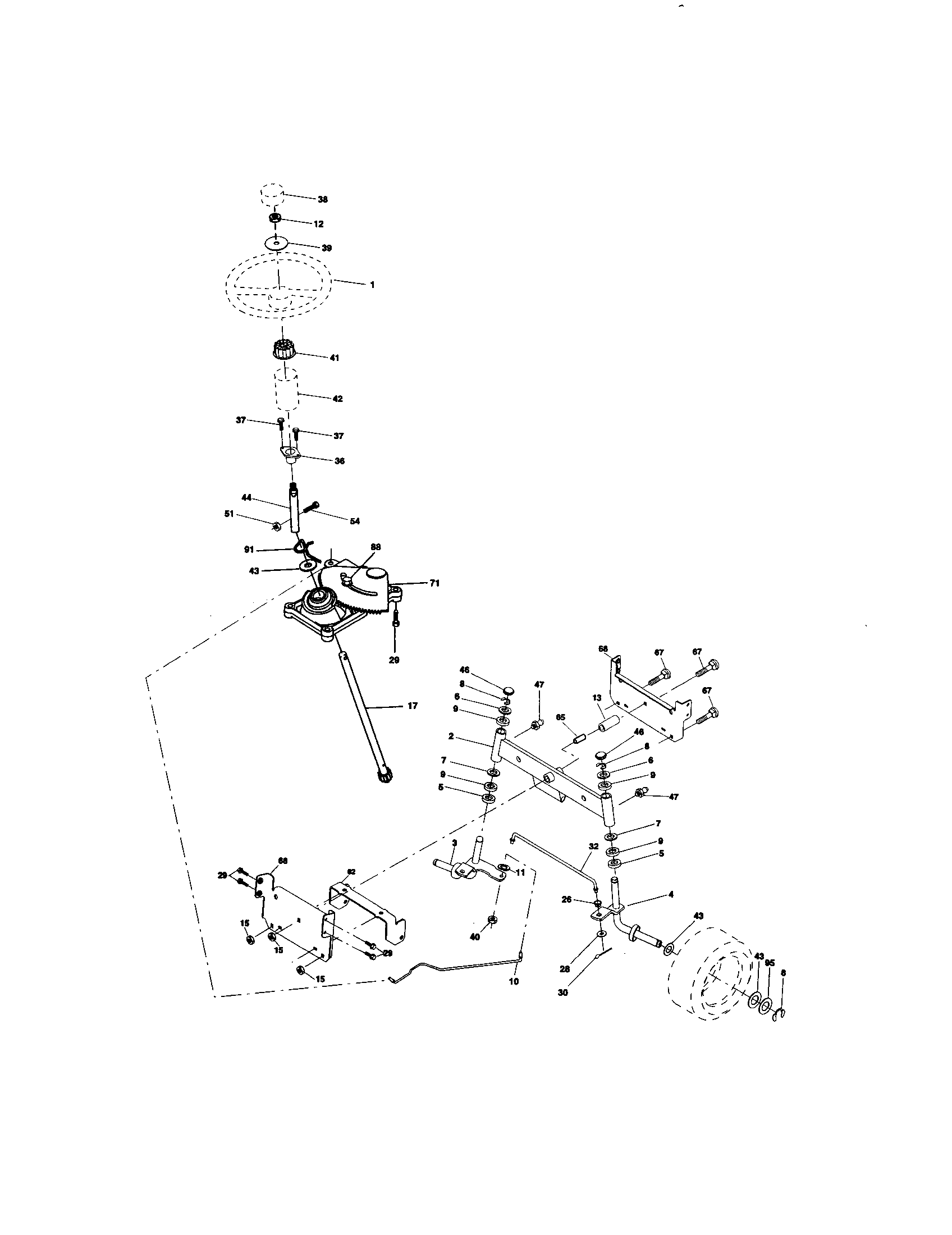 Steering Assembly Diagram and Parts List for 917273522  Craftsman Lawn Tractor