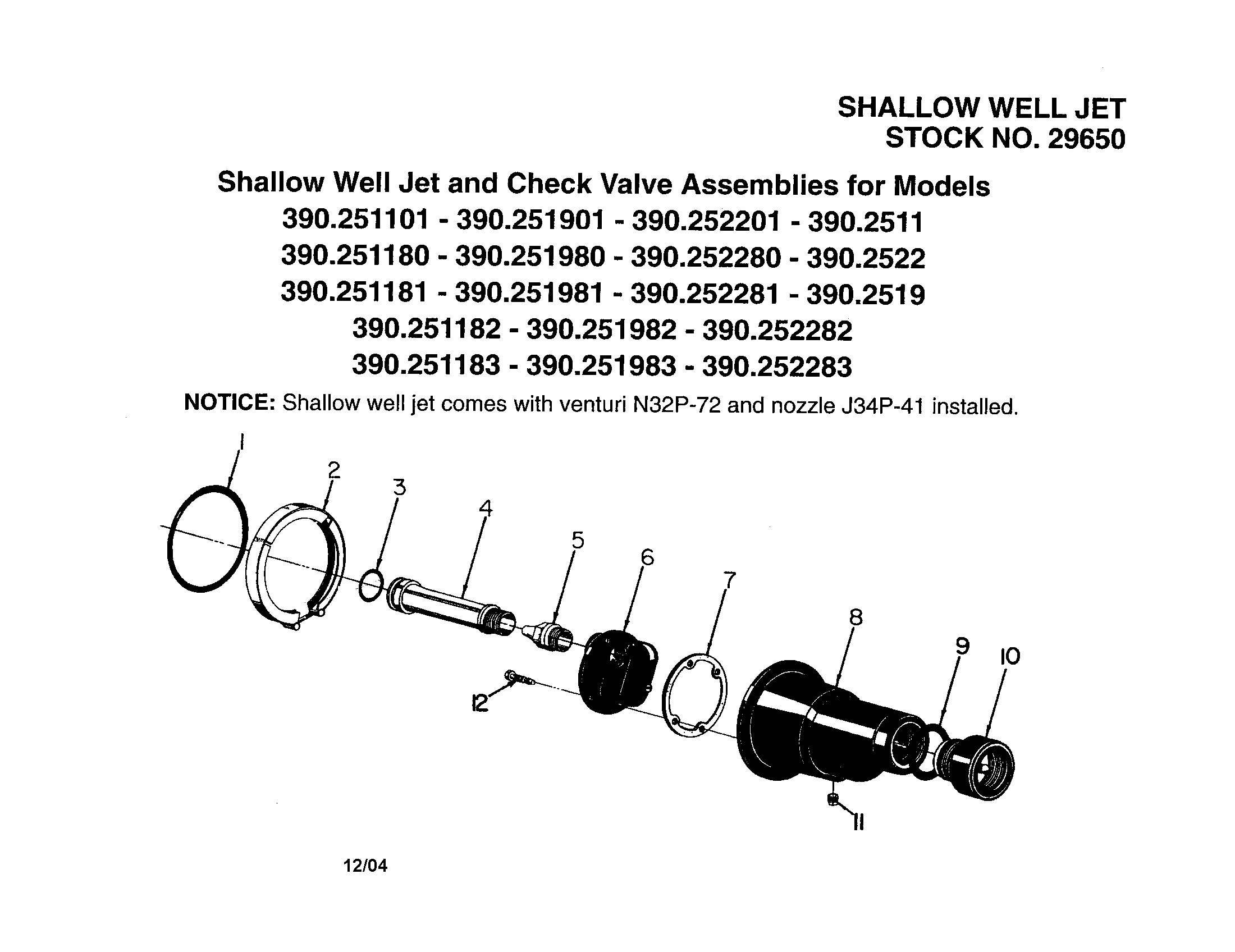 Shallow Well Set And Check Valve Assemblies Diagram and Parts List for 390251901  Craftsman Water Pump