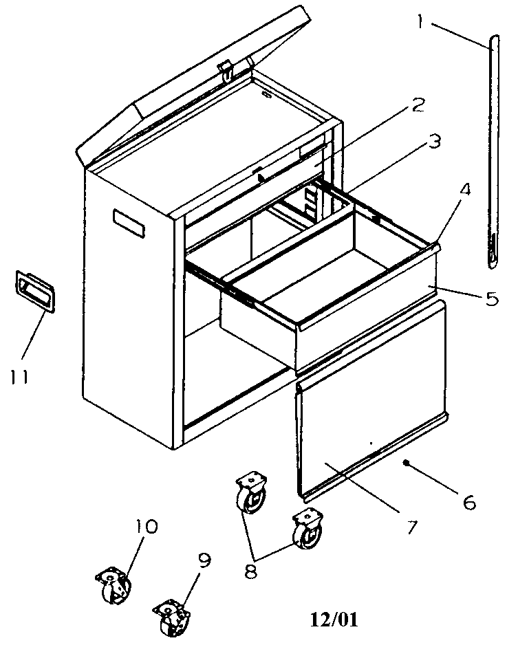 Tool Center Diagram and Parts List for 70633005  Craftsman Tool Stand & Cart