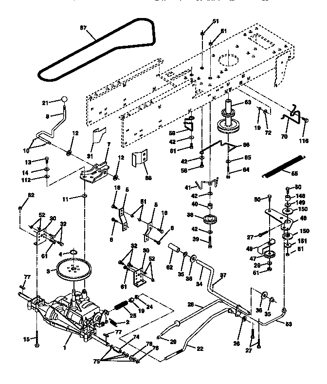 Ground Drive Diagram and Parts List for 917270612  Craftsman Lawn Tractor