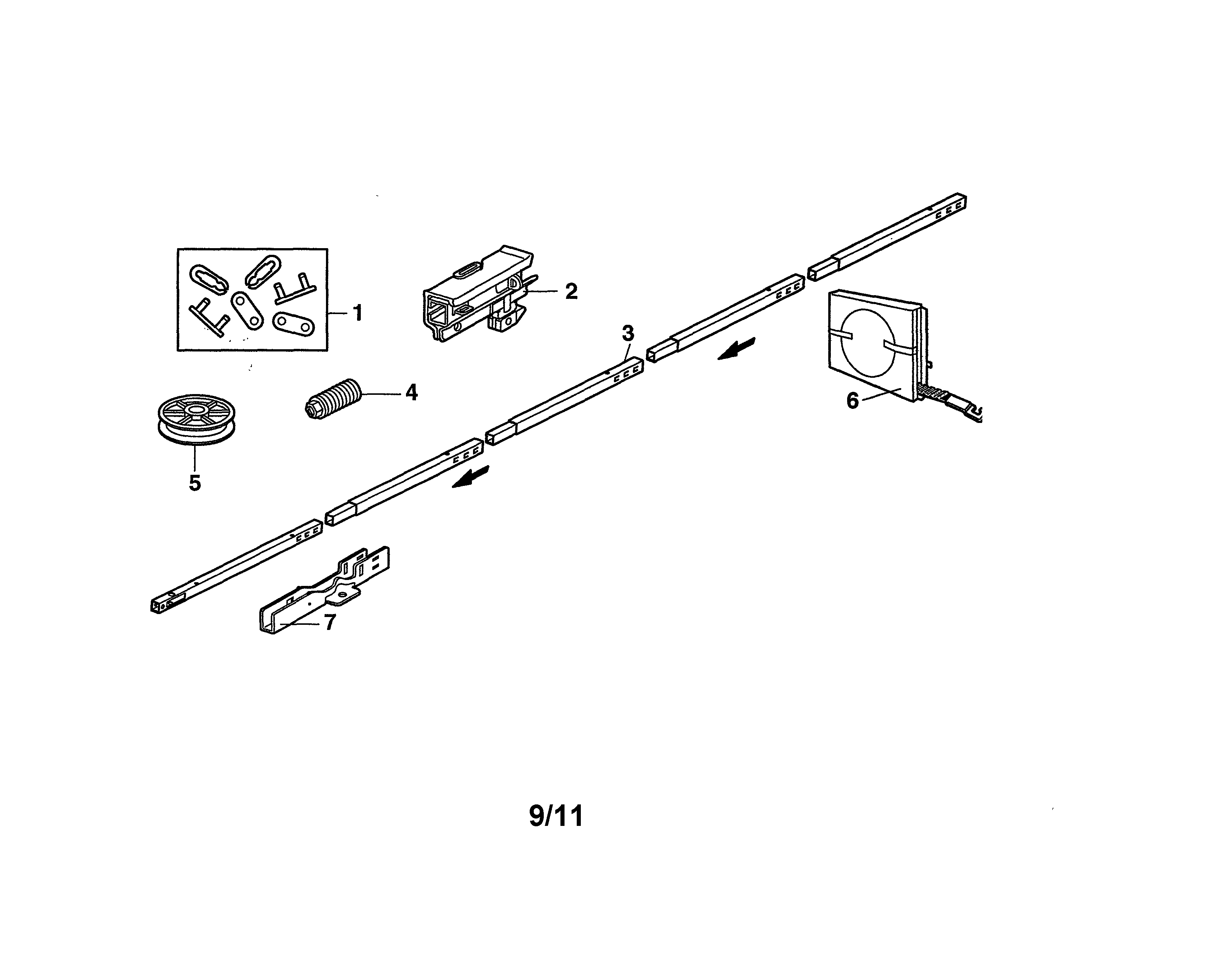 Rail Assembly Diagram and Parts List for 13953918D  Craftsman Garage Door Opener