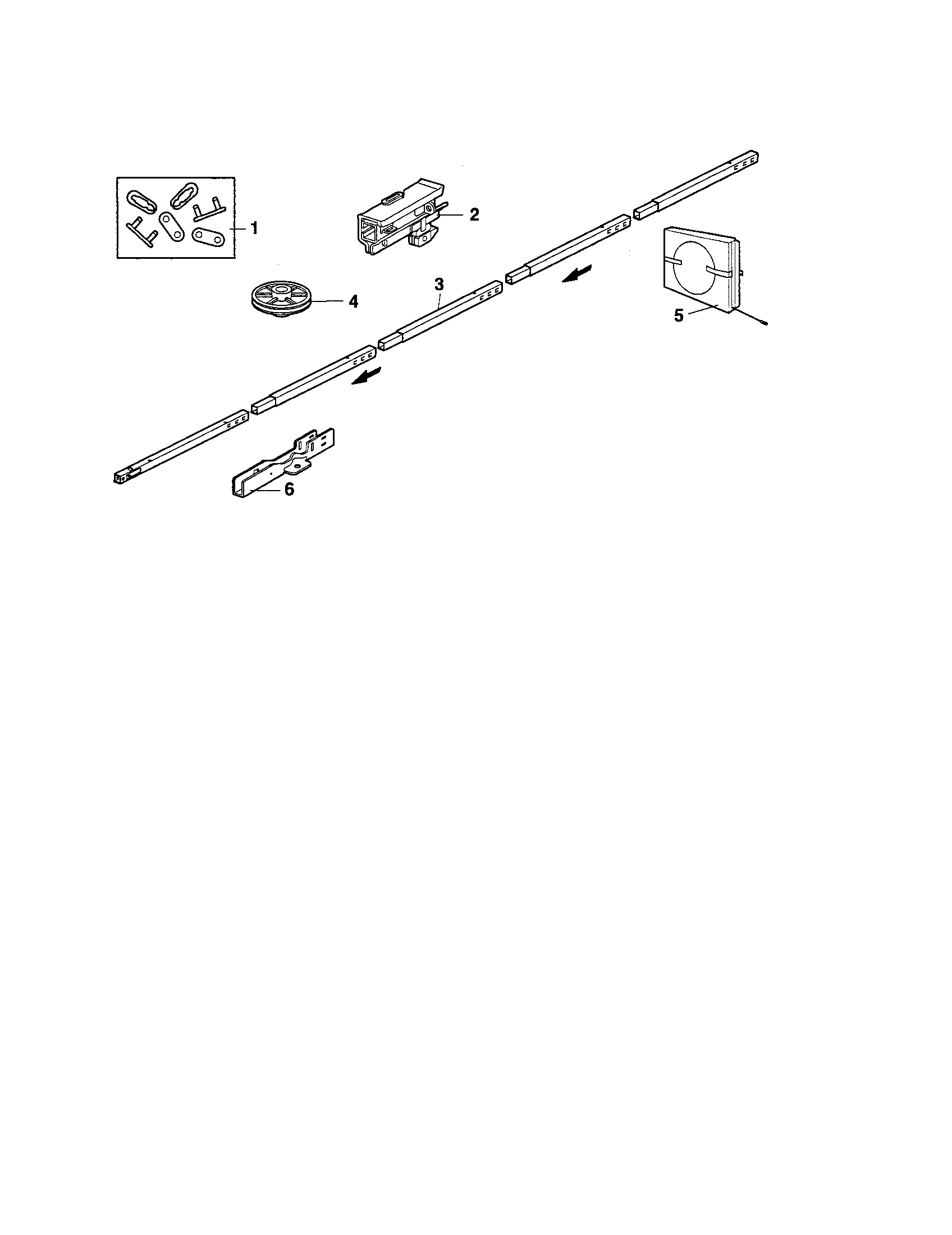 Rail Assembly Diagram and Parts List for 13953990D  Craftsman Garage Door Opener