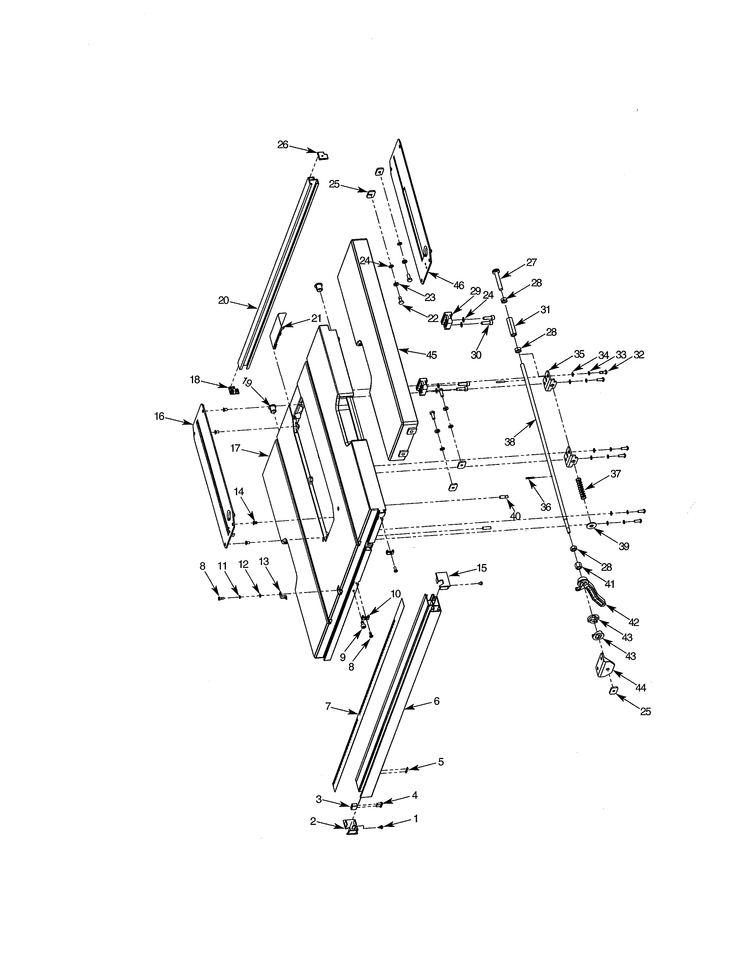 Rail Diagram and Parts List for 141142580  Craftsman Table Saw