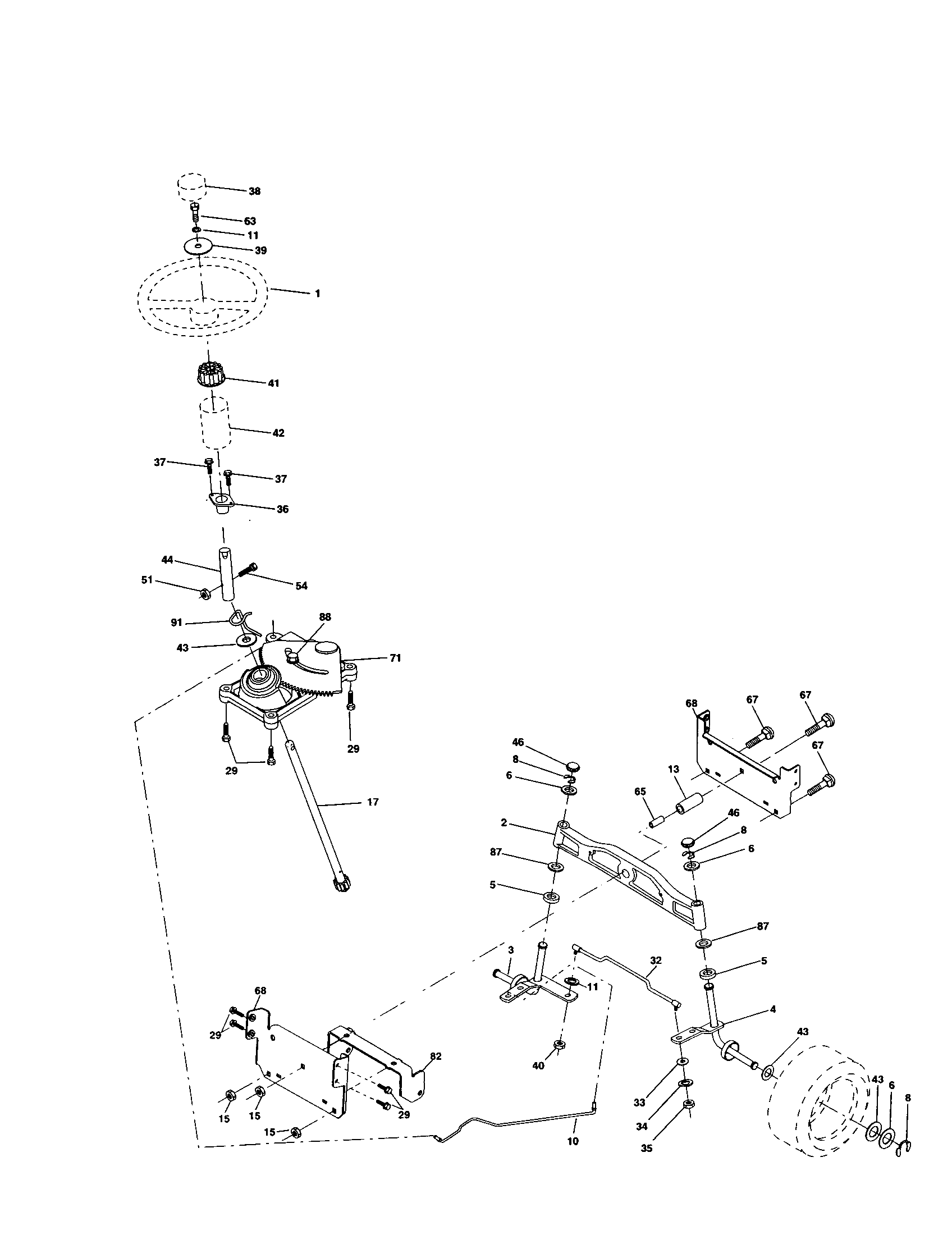 Steering Assembly Diagram and Parts List for 917253780  Craftsman Lawn Tractor