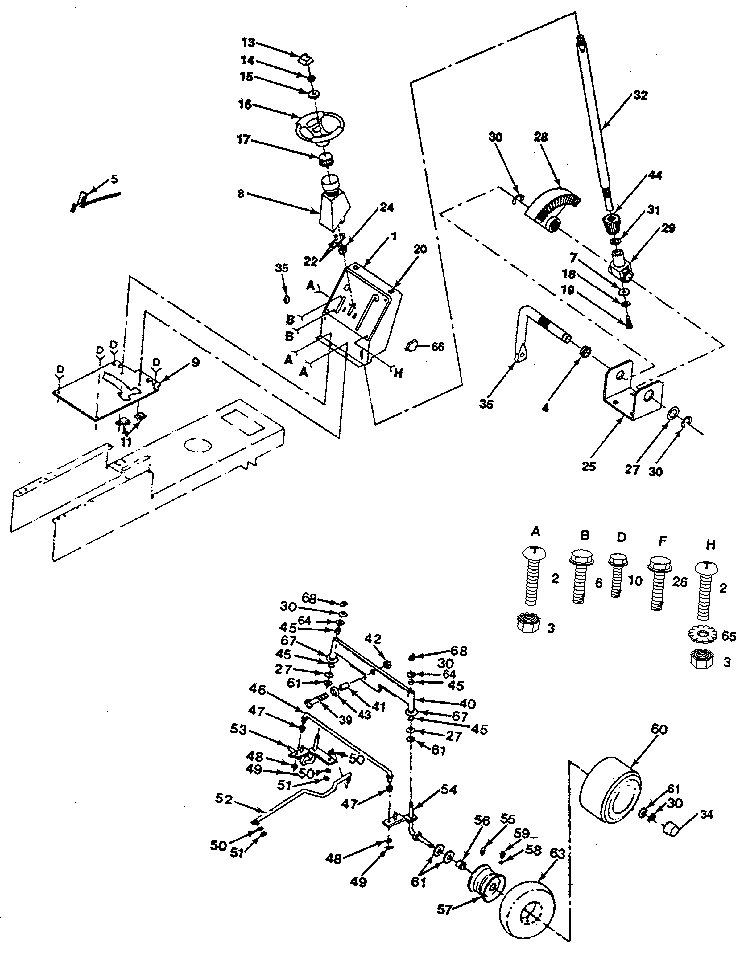 Steering Assembly Diagram and Parts List for 917254530  Craftsman Lawn Tractor