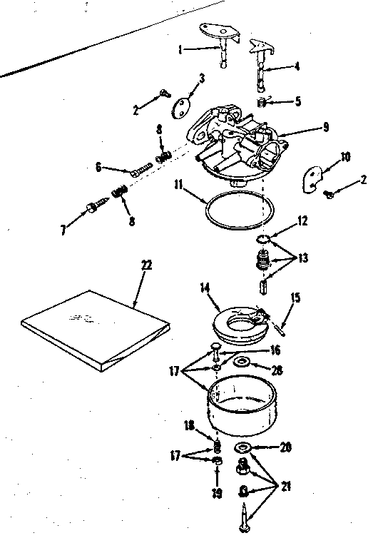 Carburetor No. 28860 Diagram and Parts List for 14364500  Craftsman Lawn Mower