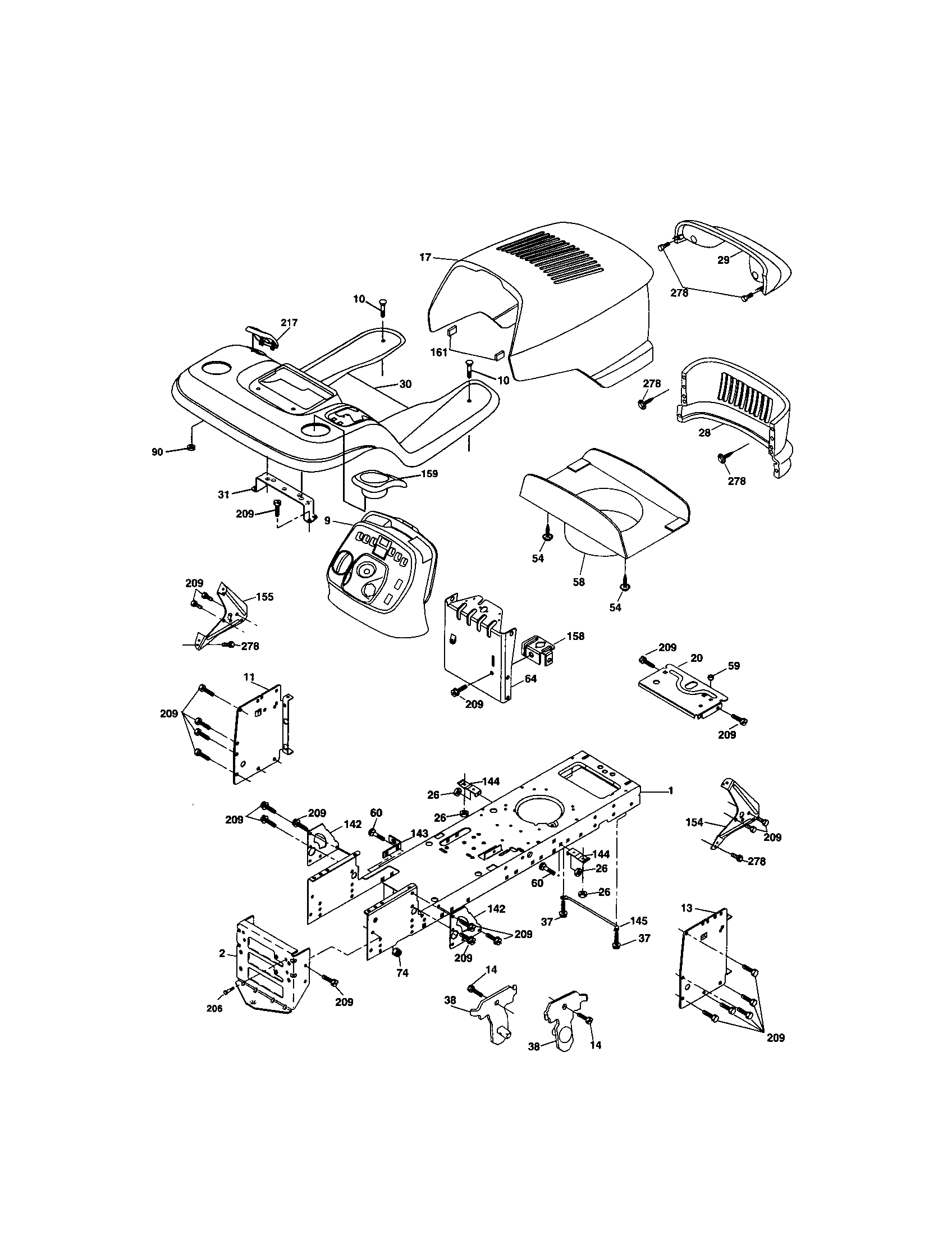 Chassis And Enclosure Diagram and Parts List for 9172736404  Craftsman Lawn Tractor
