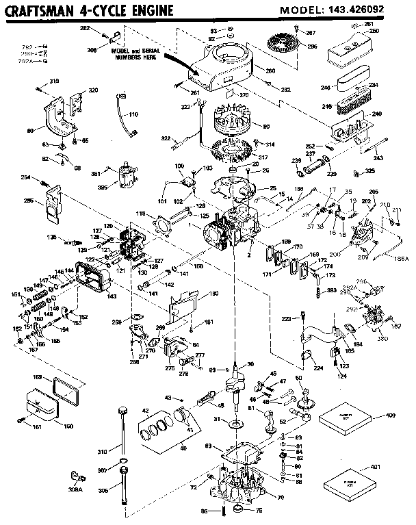 4-cycle Engine Diagram and Parts List for 143426092  Craftsman Engine