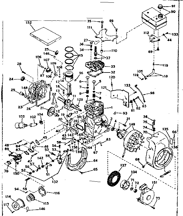 Basic Engine Diagram and Parts List for 143611102  Craftsman Engine