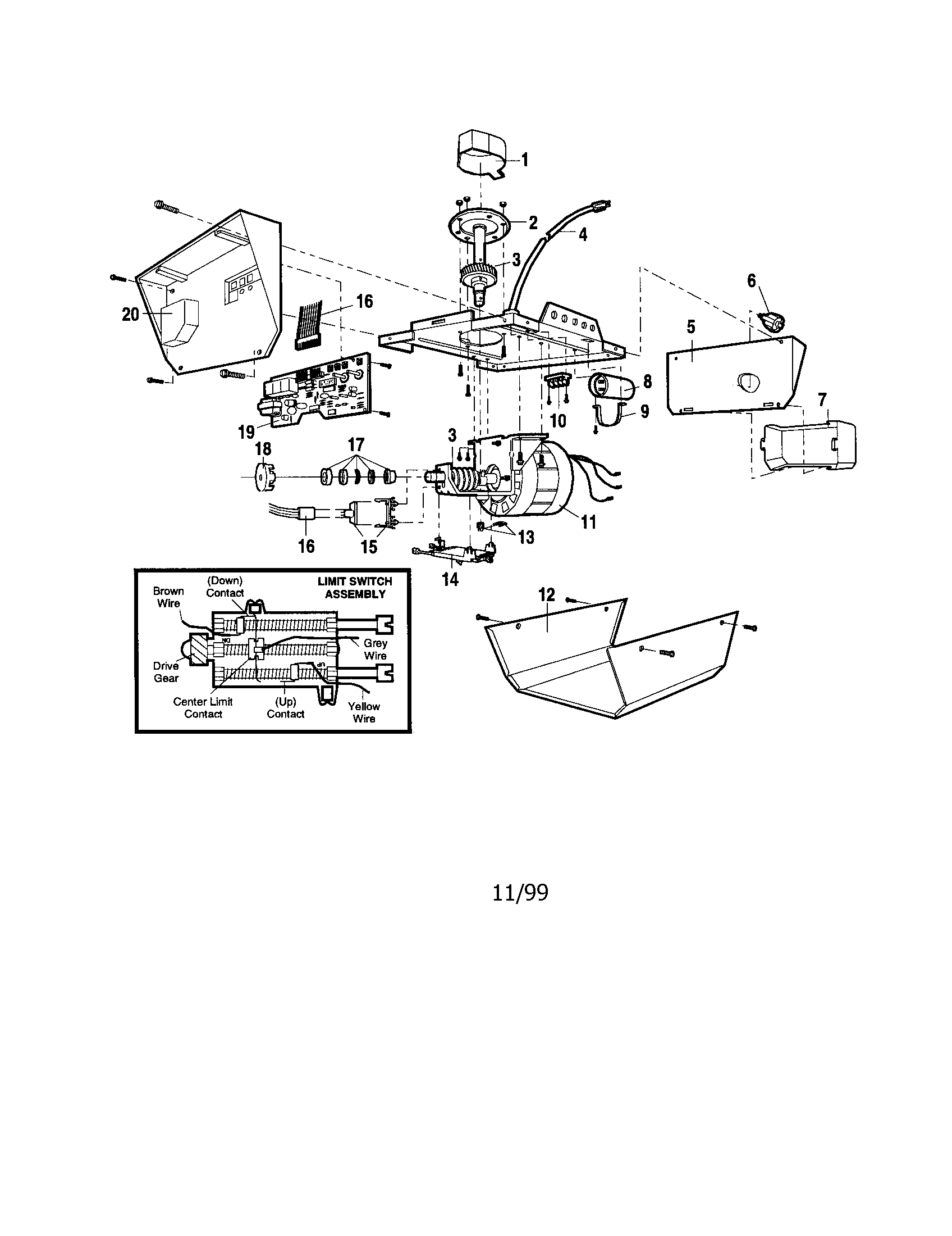 Opener Assembly Diagram and Parts List for 13953661SRT3  Craftsman Garage Door Opener