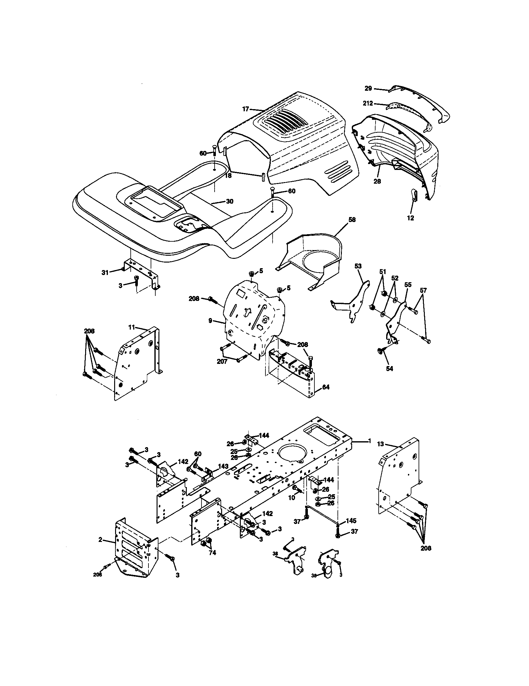 Chassis And Enclosures Diagram and Parts List for 917271063  Craftsman Lawn Tractor