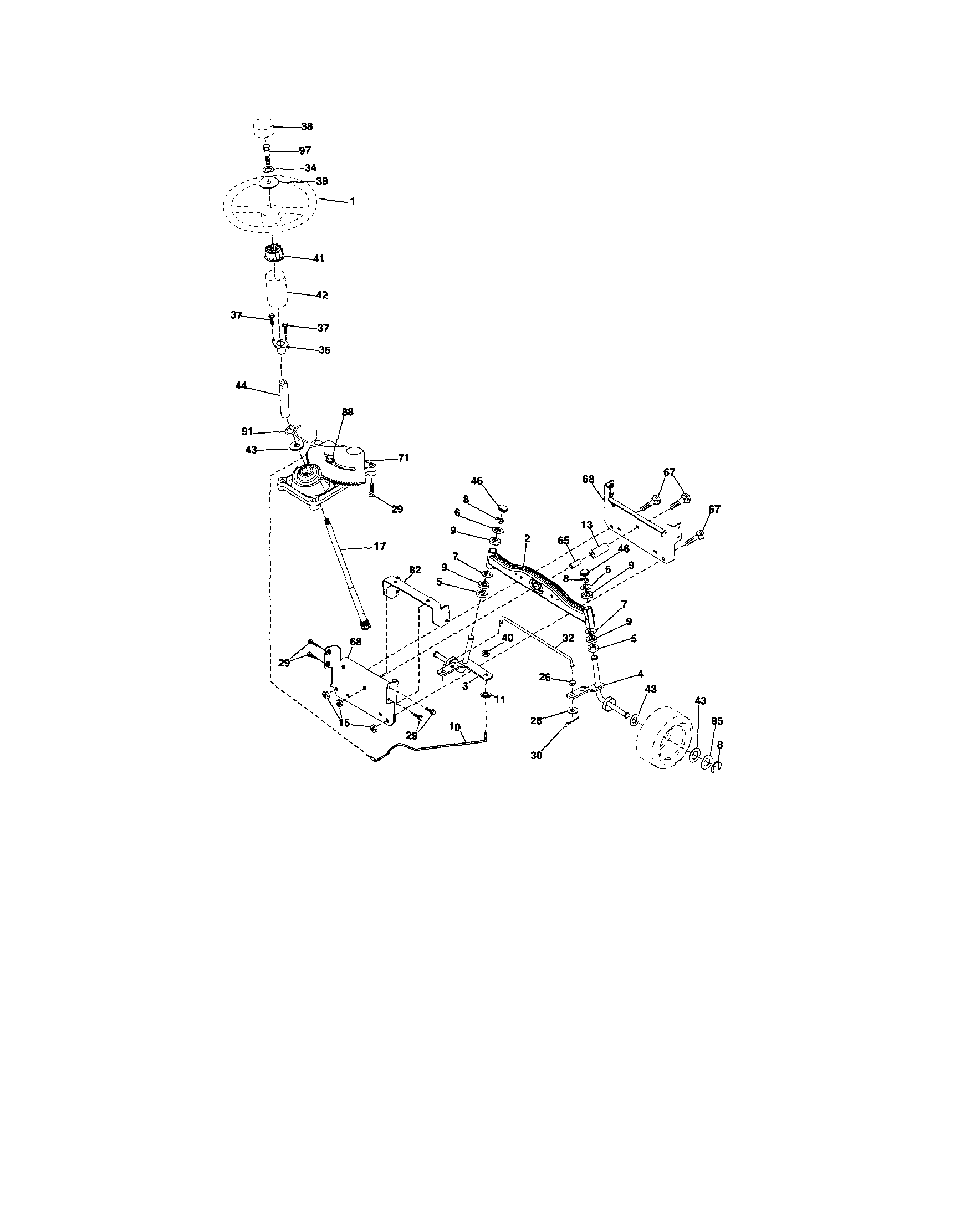 Steering Diagram and Parts List for 917253210  Craftsman Lawn Tractor