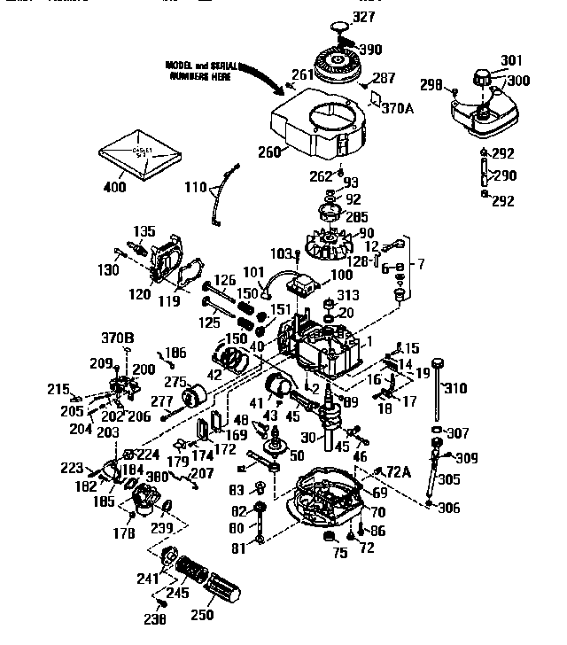 4-cycle Engine Diagram and Parts List for 143953514  Craftsman Engine
