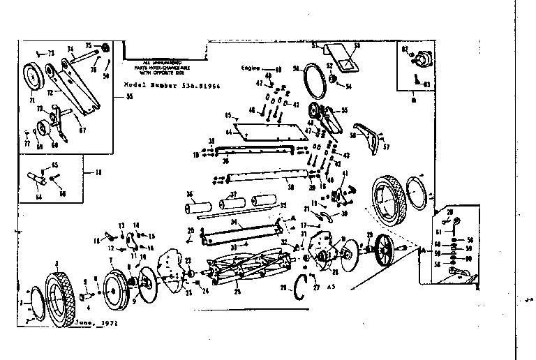 Base Assembly Diagram and Parts List for 53681964  Craftsman Lawn Mower