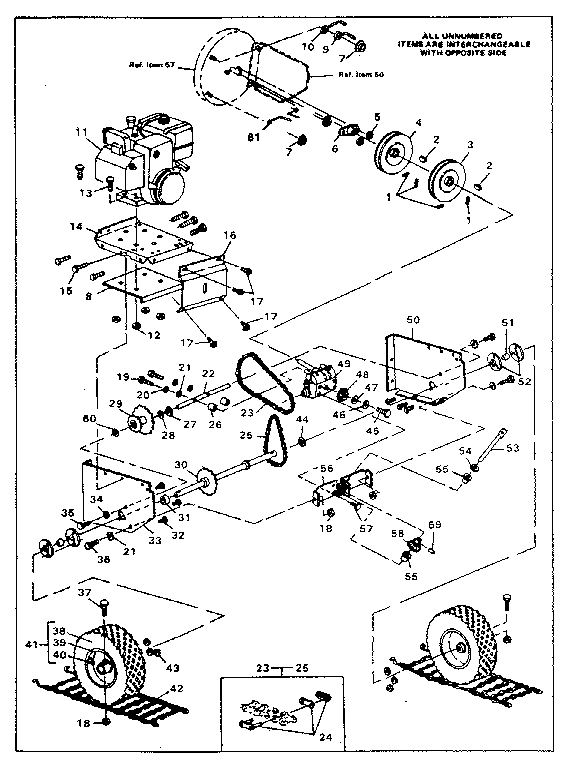 Drive Assembly Diagram and Parts List for 8872  Craftsman Snow Blower
