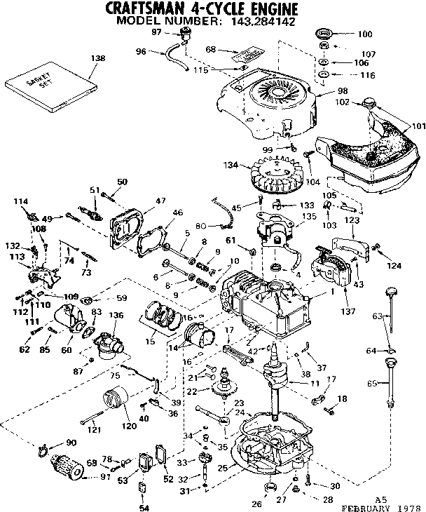 Replacement Parts Diagram and Parts List for 143284142  Craftsman Engine