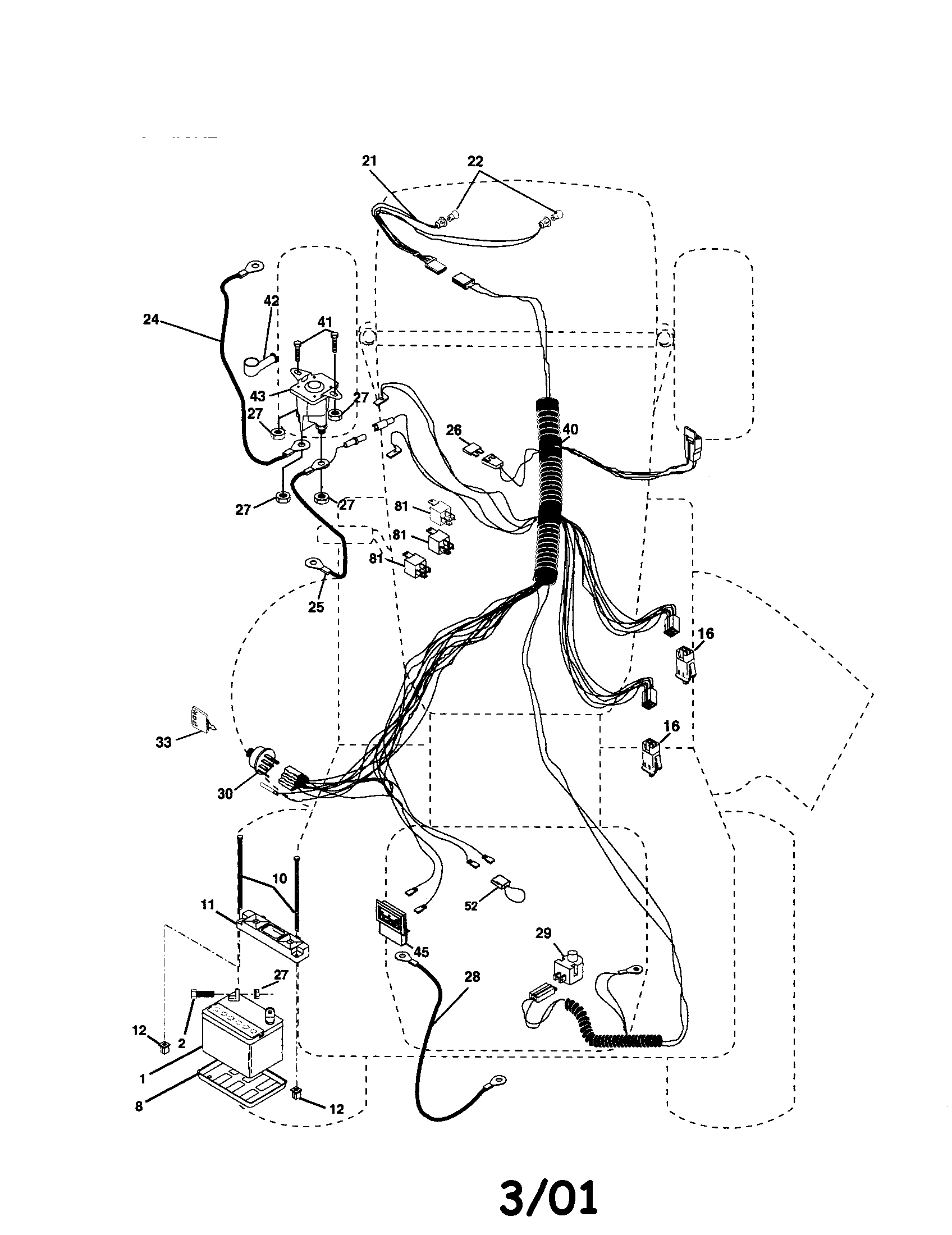 Electrical Diagram and Parts List for 917279951  Craftsman Lawn Tractor