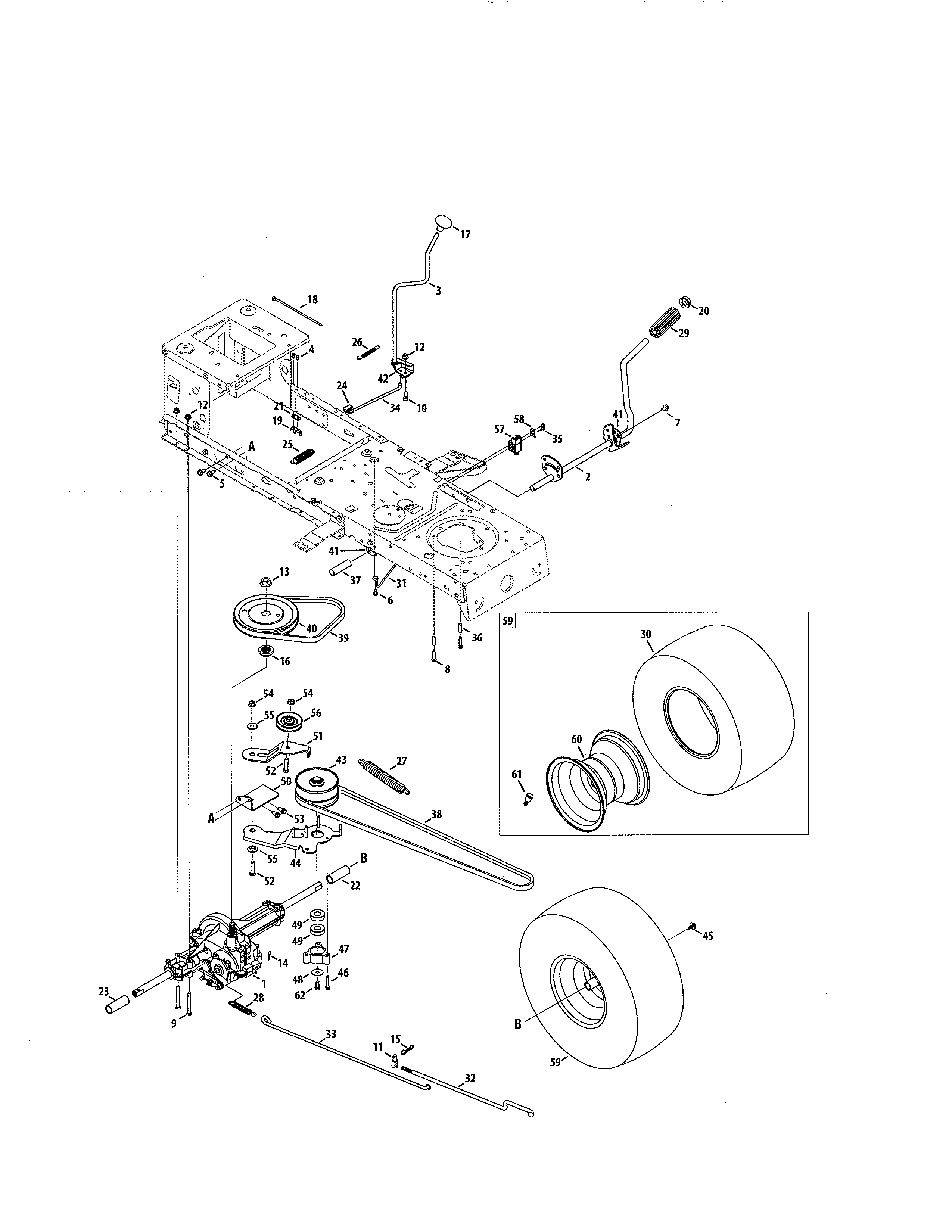 Transmission/wheels Diagram and Parts List for 247203713  Craftsman Lawn Tractor