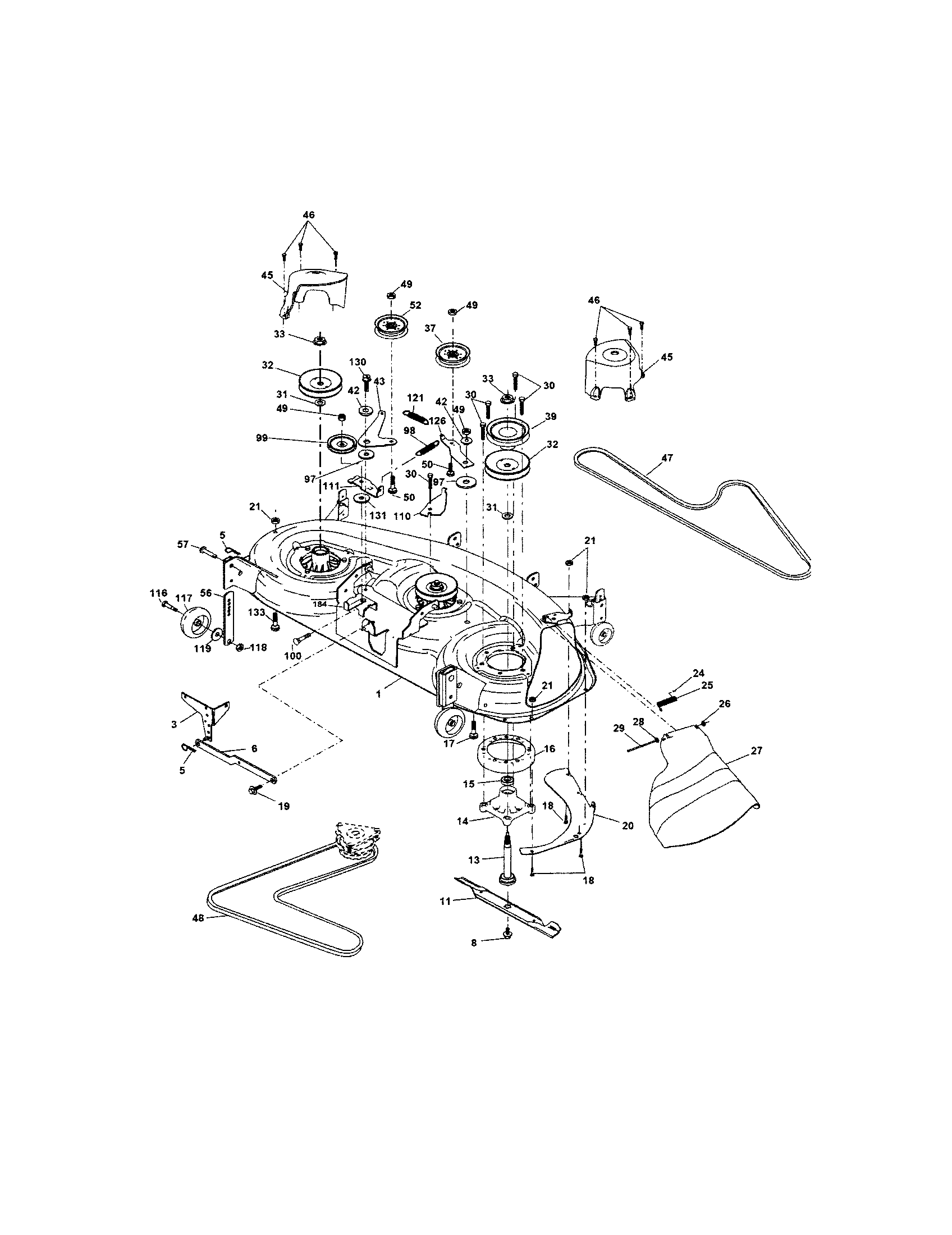 Mower Deck Diagram and Parts List for 917276012  Craftsman Lawn Tractor