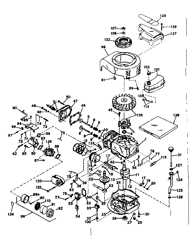 Basic Engine Diagram and Parts List for 143161162  Craftsman Engine