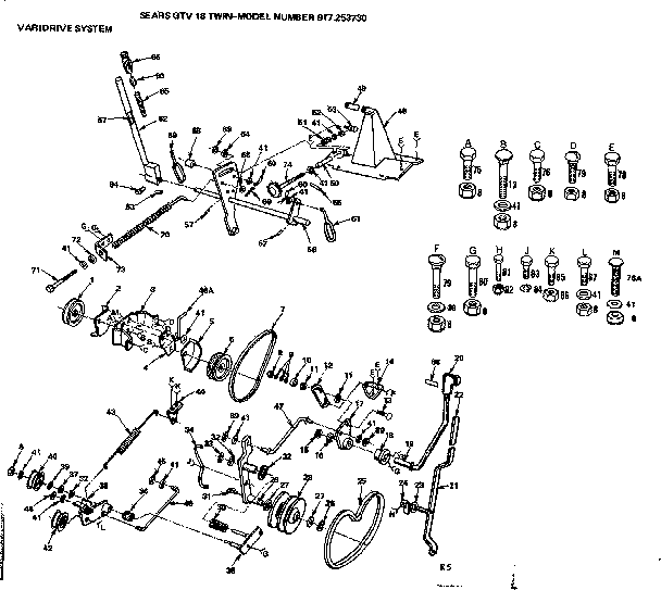 Varidrive System Diagram and Parts List for 917253730  Craftsman Lawn Tractor