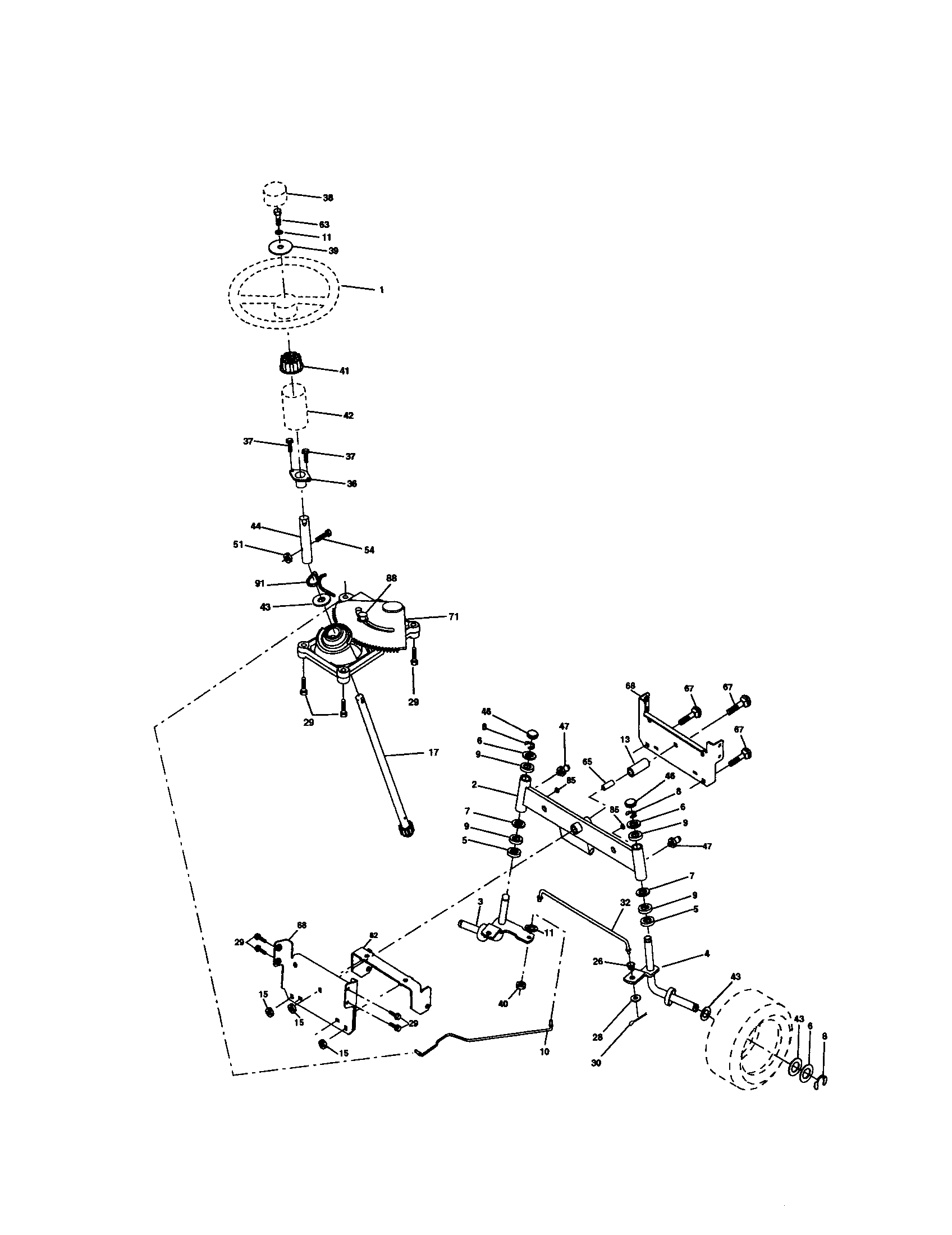 Steering Assembly Diagram and Parts List for 917272051  Craftsman Lawn Tractor