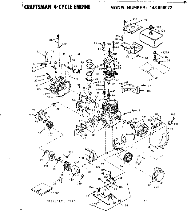 Replacement Parts Diagram and Parts List for 143656072  Craftsman Engine