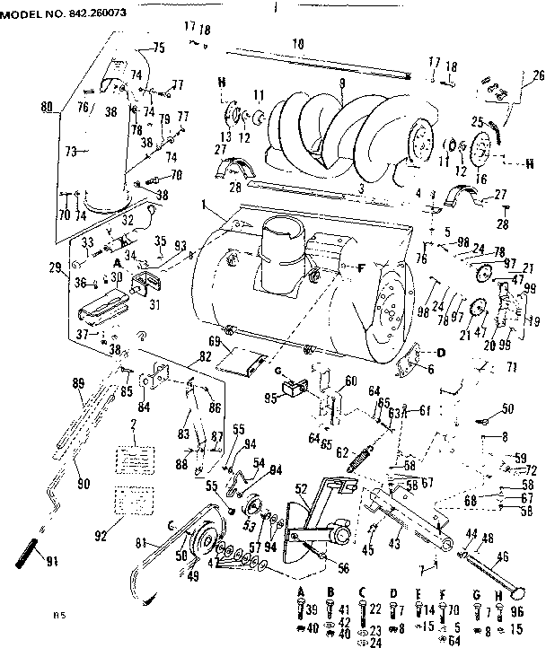 Auger  Assembly Diagram and Parts List for 842260073  Craftsman Snow Blower