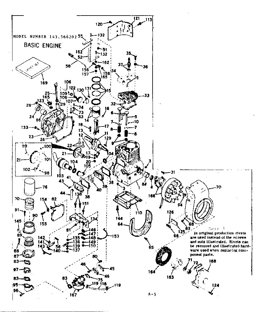 Basic Engine Diagram and Parts List for 143566202  Craftsman Engine