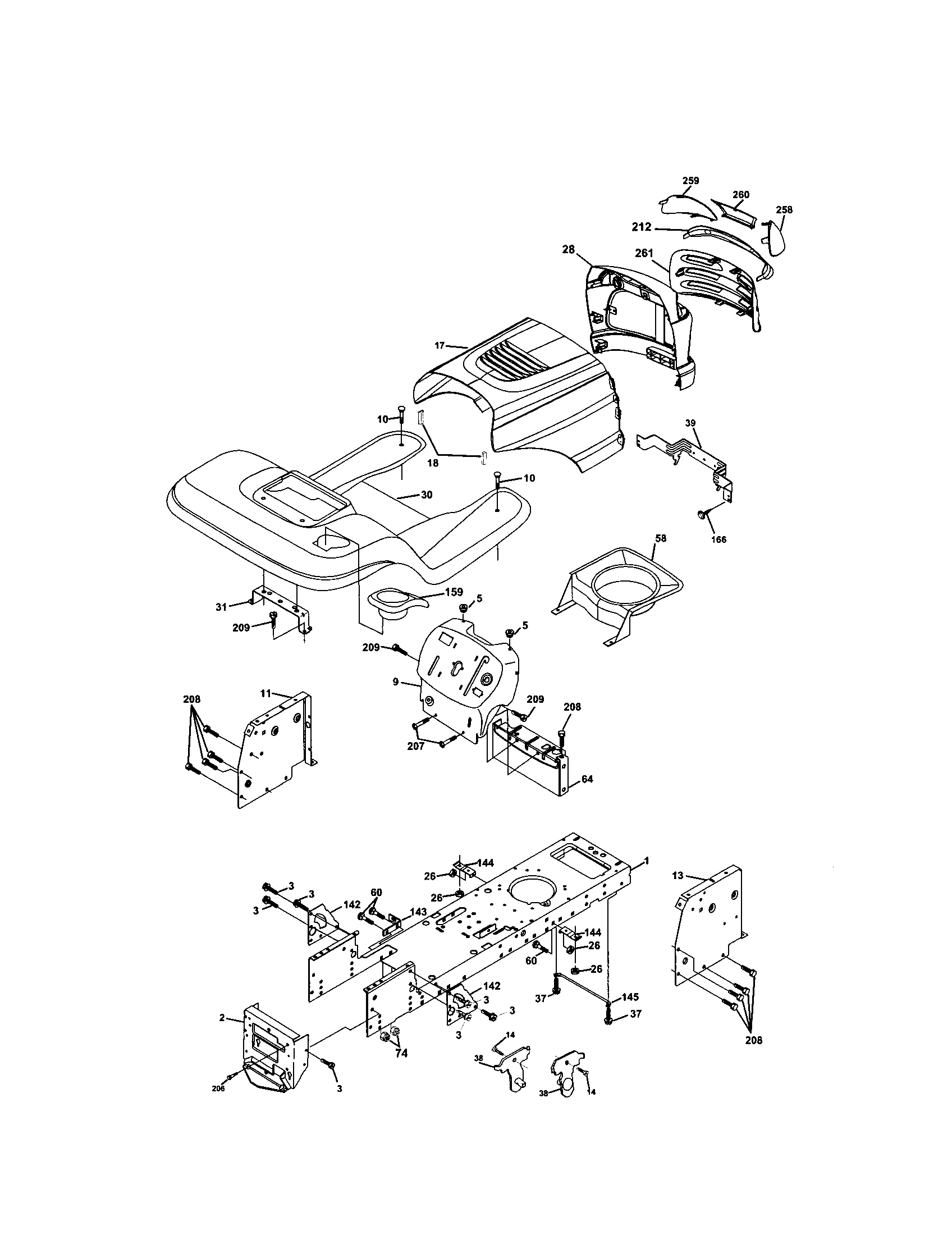 Chassis And Enclosures Diagram and Parts List for 917273160  Craftsman Lawn Tractor