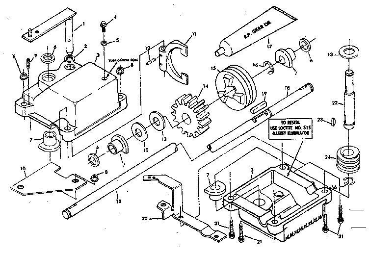 Gear Case Assembly Diagram and Parts List for 131974201  Craftsman Lawn Mower