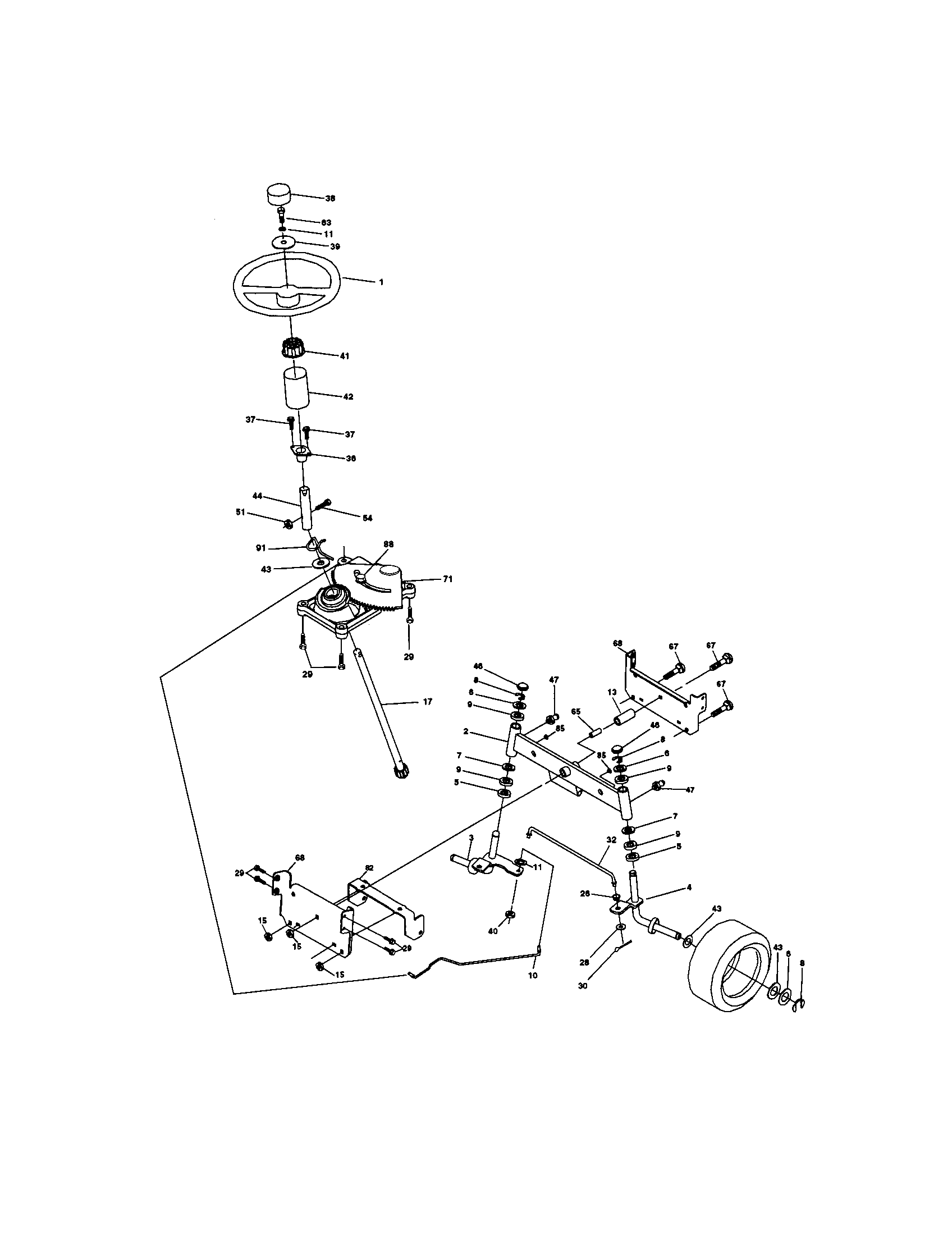Steering Assembly Diagram and Parts List for 917272054  Craftsman Lawn Tractor