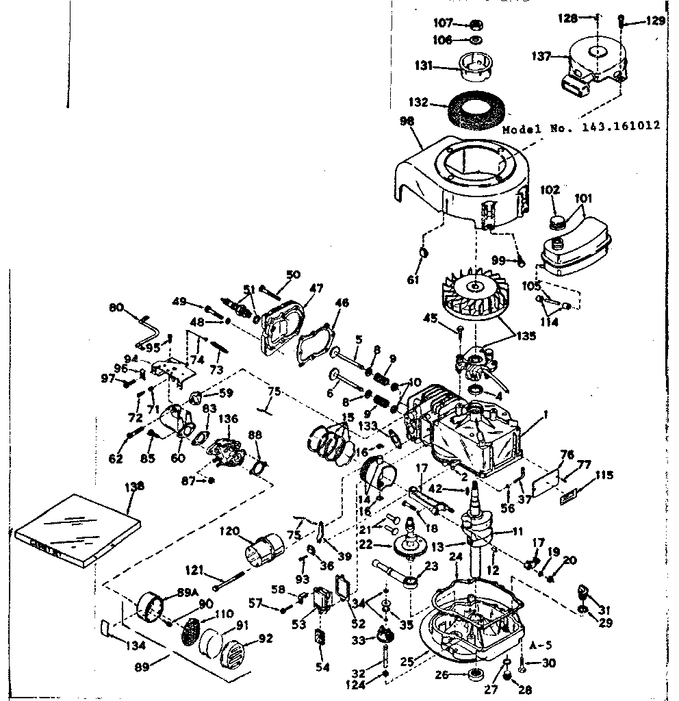 Basic Engine Diagram and Parts List for 143161012  Craftsman Engine