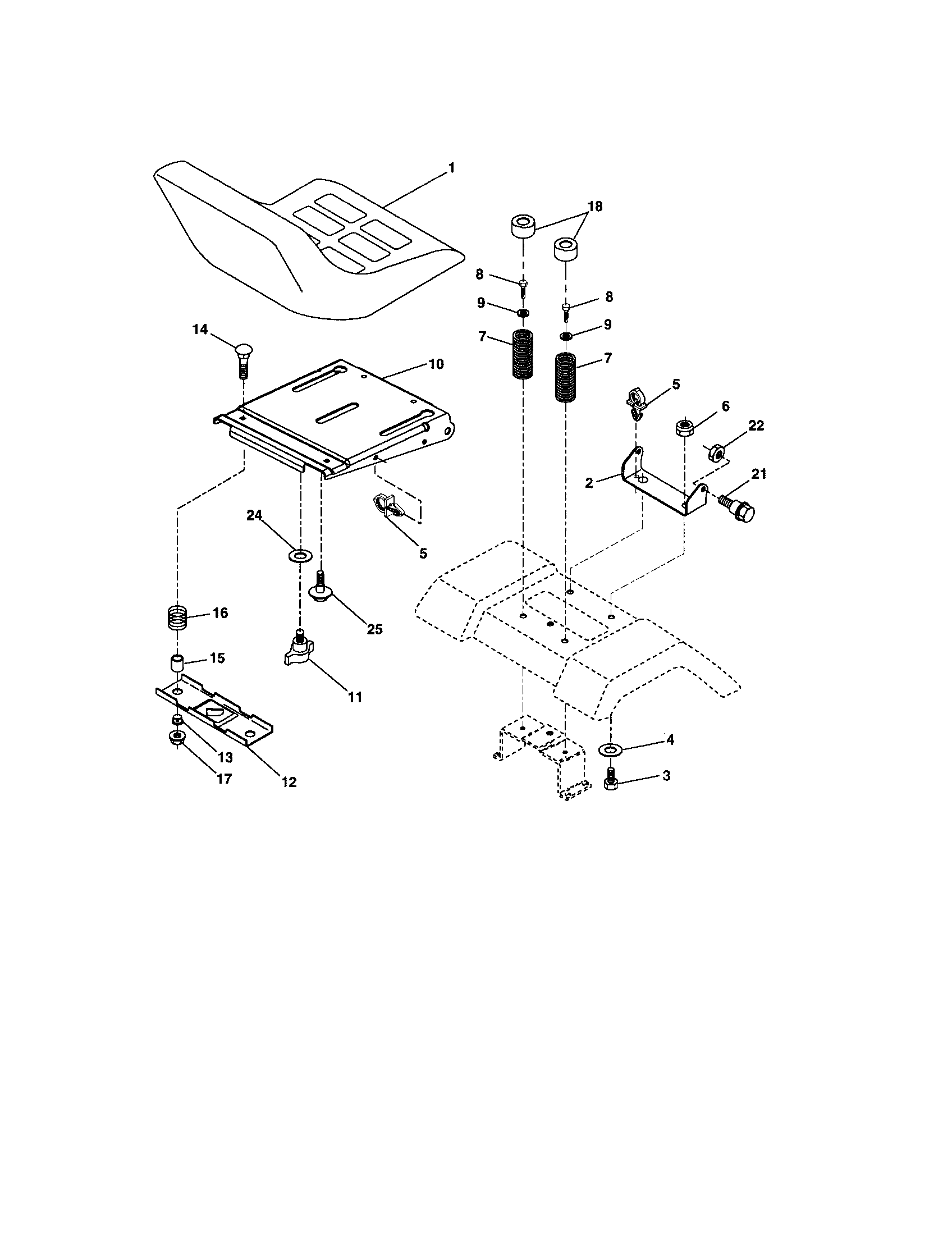 Seat Assembly Diagram and Parts List for 917273630  Craftsman Lawn Tractor
