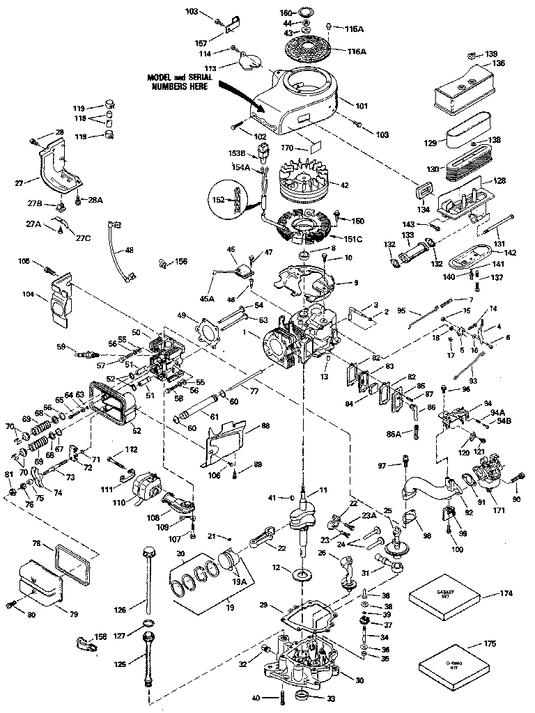 Basic Engine Diagram and Parts List for 143396112  Craftsman Engine