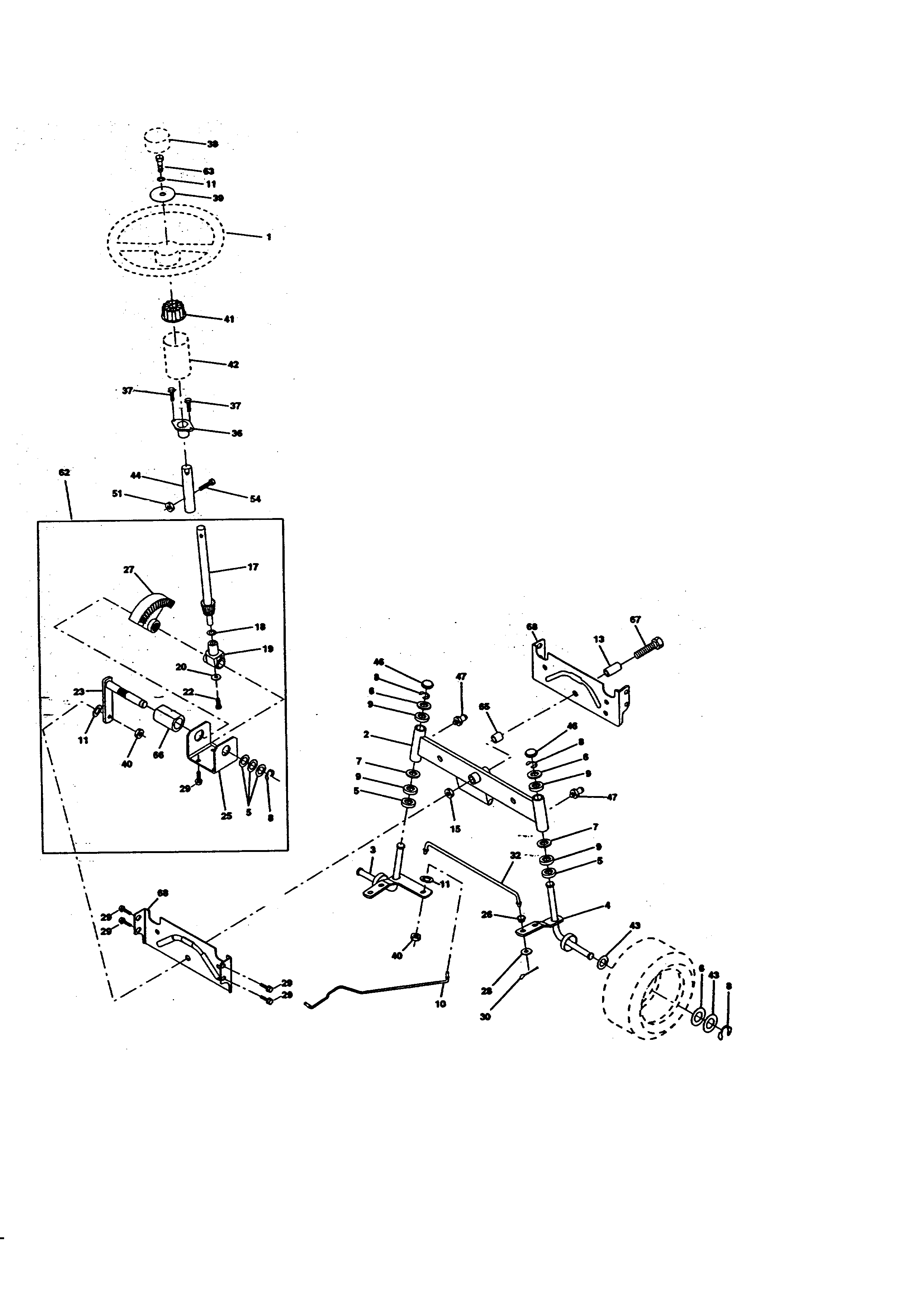 Steering Assembly Diagram and Parts List for 917270623  Craftsman Lawn Tractor