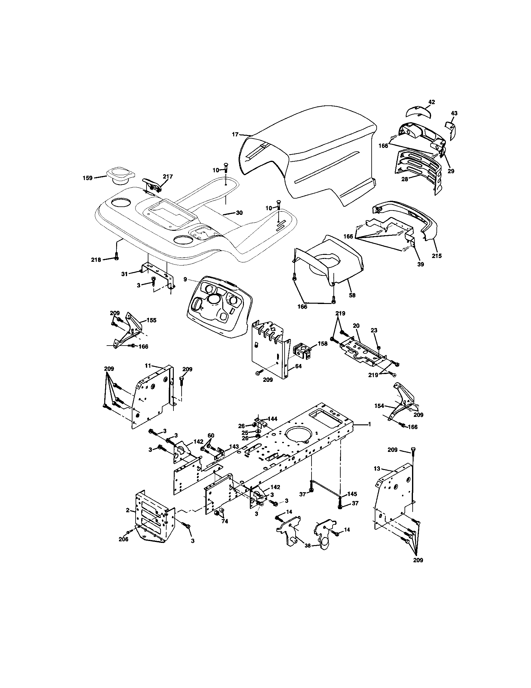 Chassis And Enclosures Diagram and Parts List for 917272247  Craftsman Lawn Tractor