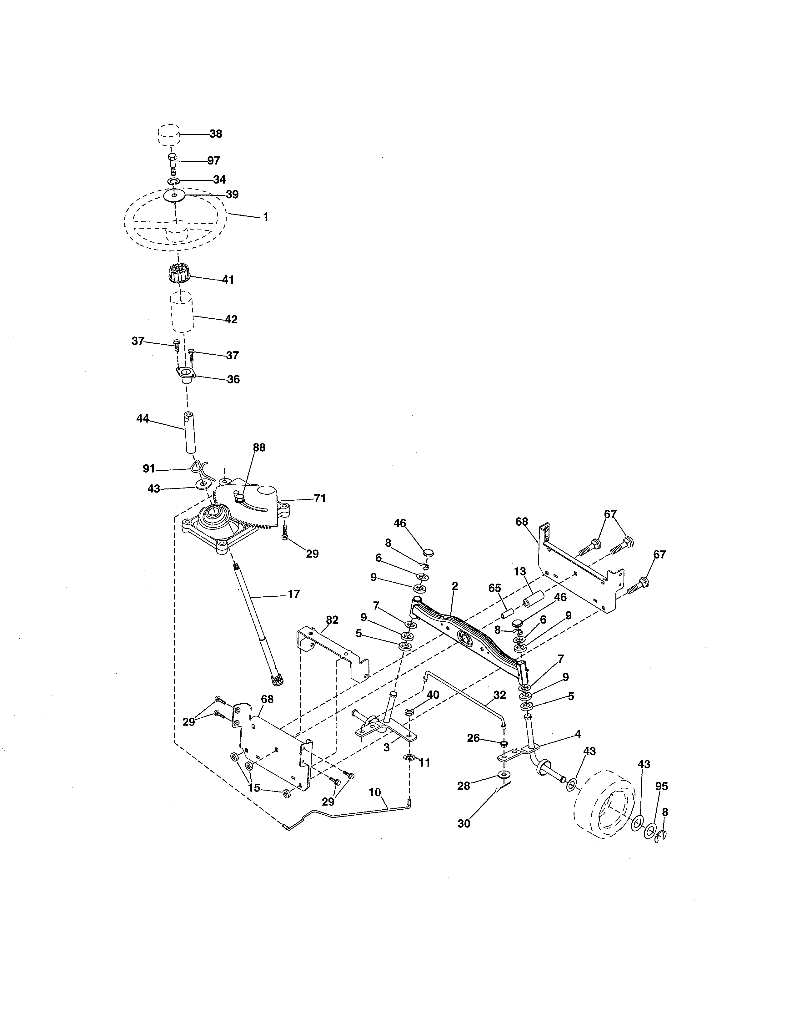 Steering Diagram and Parts List for 917280152  Craftsman Lawn Tractor