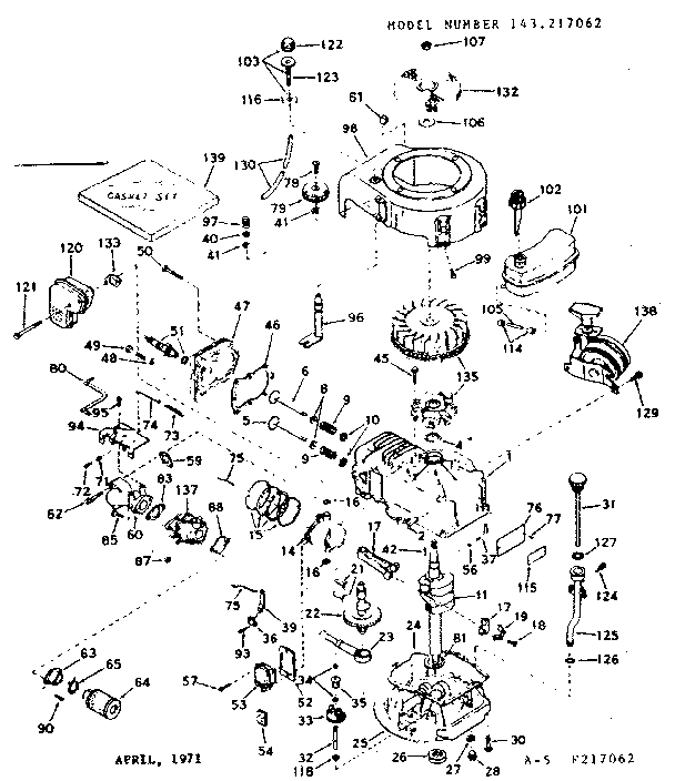 Basic Engine Diagram and Parts List for 143217062  Craftsman Engine